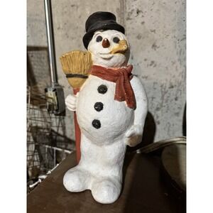 Vintage U.S. Made Snowman Statue Christmas Winter Frosty Cute Cottage Decor Big